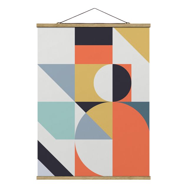 Fabric print with poster hangers - Geometrical Shapes Colourful ll - Portrait format 3:4