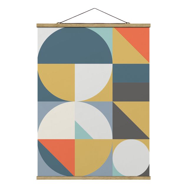 Fabric print with poster hangers - Geometrical Shapes Colourful - Portrait format 3:4