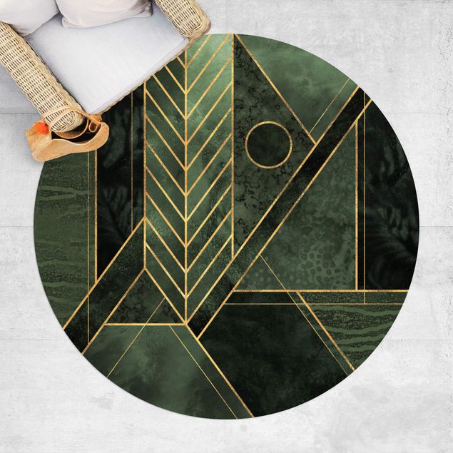 outdoor patio rugs Geometric Shapes Emerald Gold