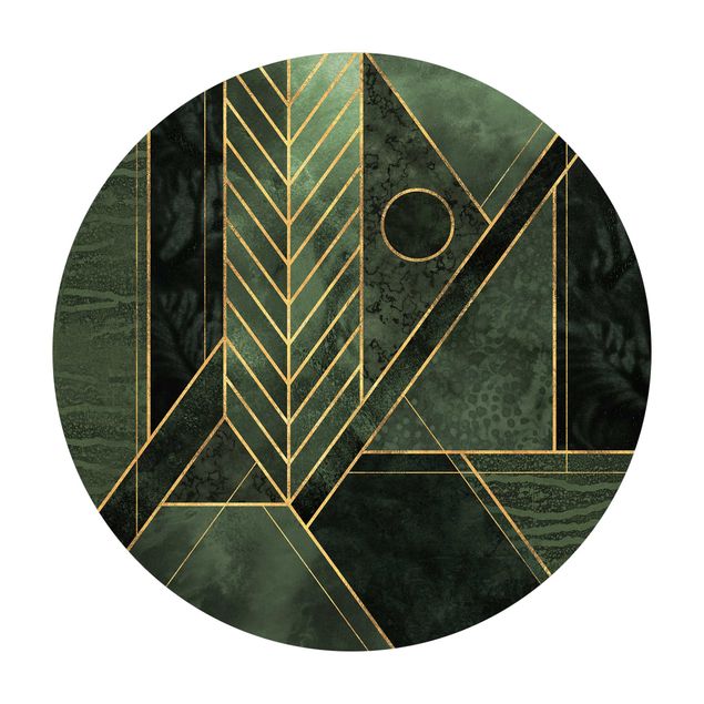 Vinyl Floor Mat round - Geometric Shapes Emerald Gold