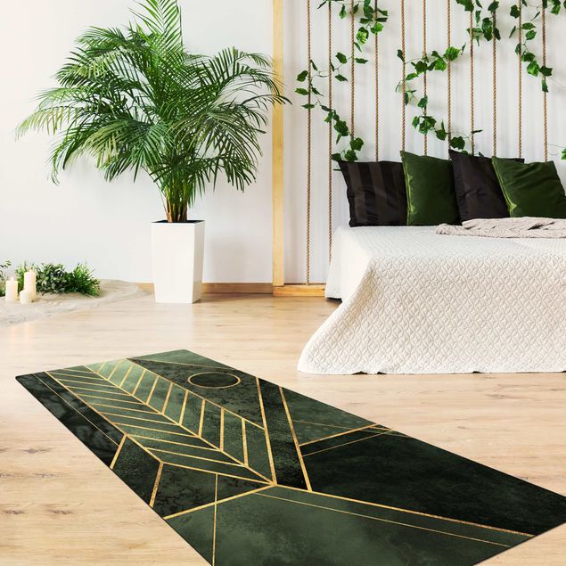 modern abstract rug Geometric Shapes Emerald Gold