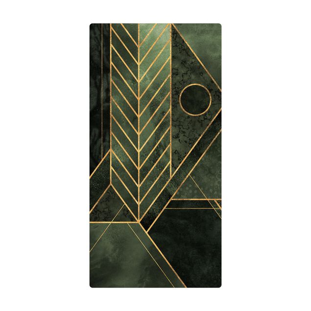 large floor mat Geometric Shapes Emerald Gold