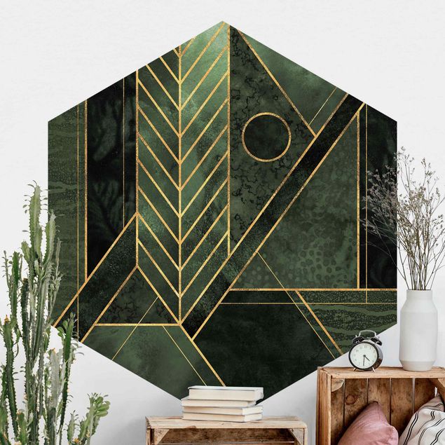 Hexagonal wall mural Geometric Shapes Emerald Gold