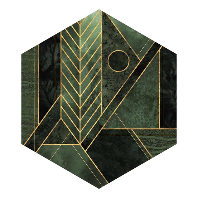 Self-adhesive hexagonal pattern wallpaper - Geometric Shapes Emerald Gold