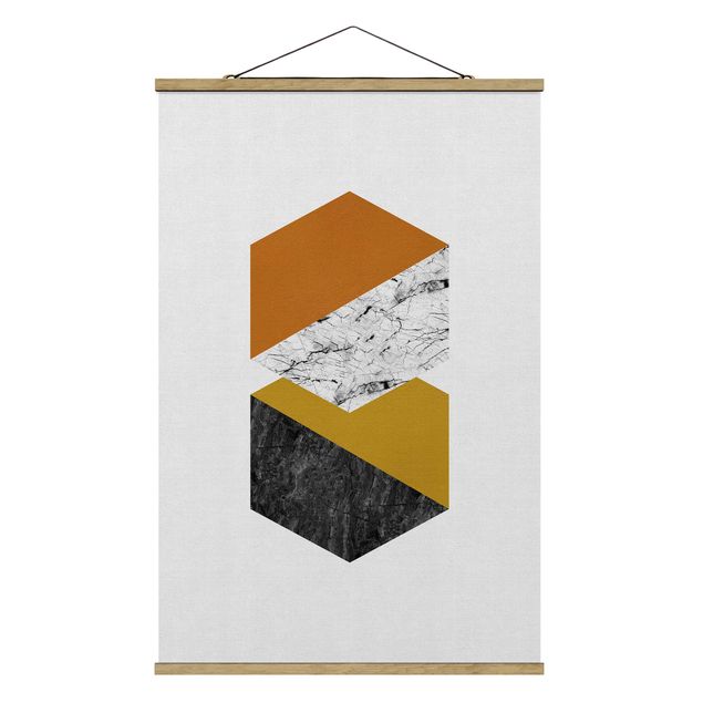 Fabric print with poster hangers - Geometrical Hexagons - Portrait format 2:3
