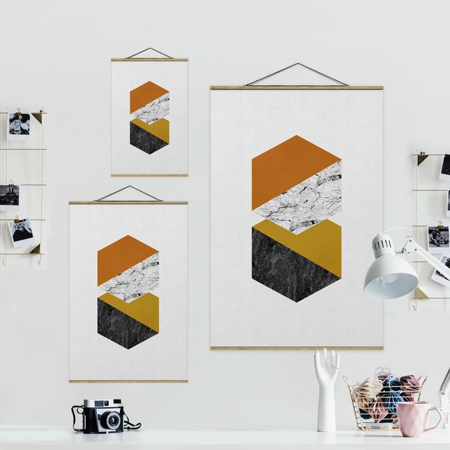 Fabric print with poster hangers - Geometrical Hexagons - Portrait format 2:3