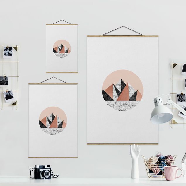 Fabric print with poster hangers - Geometrical Landscape In A Circle - Portrait format 2:3