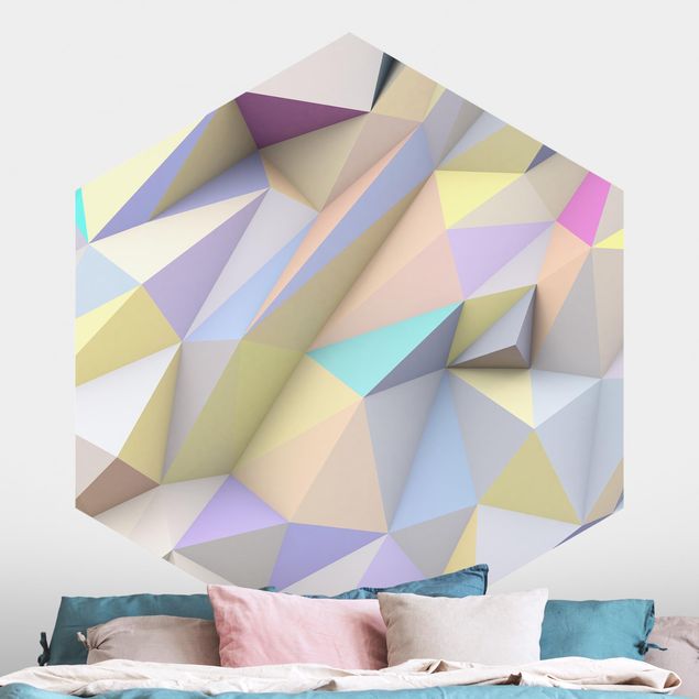 Hexagonal wall mural Geometrical Pastel Triangles In 3D