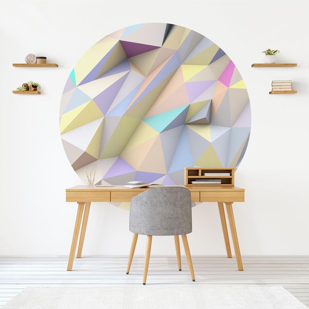 Self-adhesive round wallpaper - Geometric Pastel Triangles In 3D