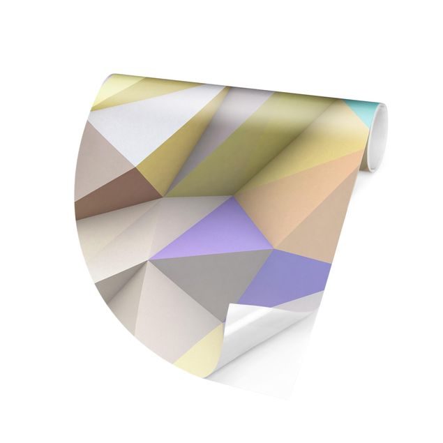 Self-adhesive round wallpaper - Geometric Pastel Triangles In 3D