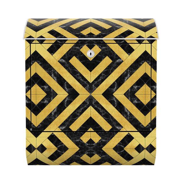 Letterbox - Geometrical Tile Mix Art Deco Gold Black Marble