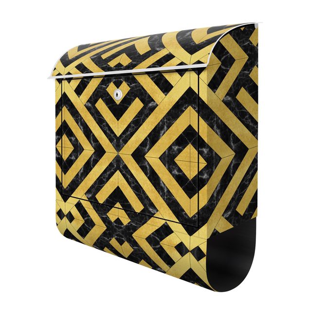 Letterbox - Geometrical Tile Mix Art Deco Gold Black Marble