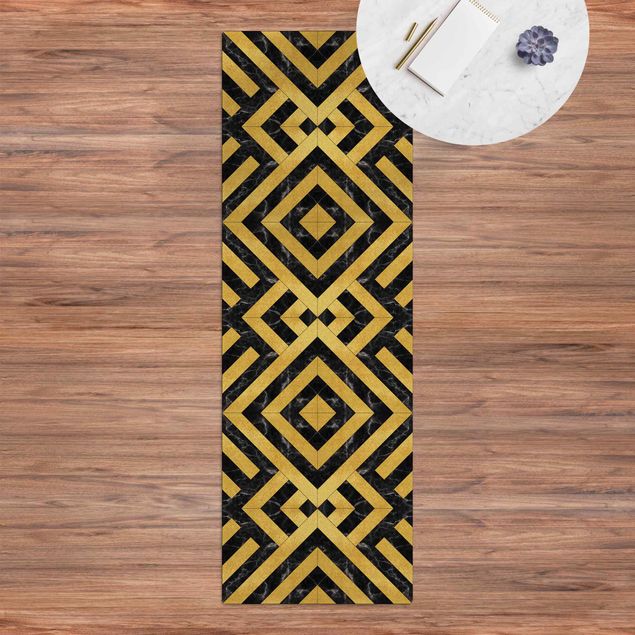 Runner rugs Geometrical Tile Mix Art Deco Gold Black Marble