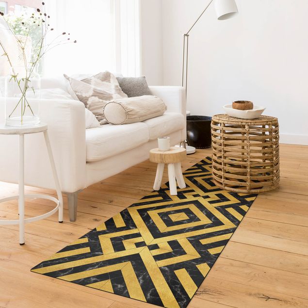 Modern rugs Geometrical Tile Mix Art Deco Gold Black Marble