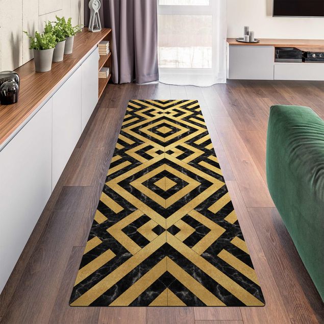Tile rug Geometrical Tile Mix Art Deco Gold Black Marble