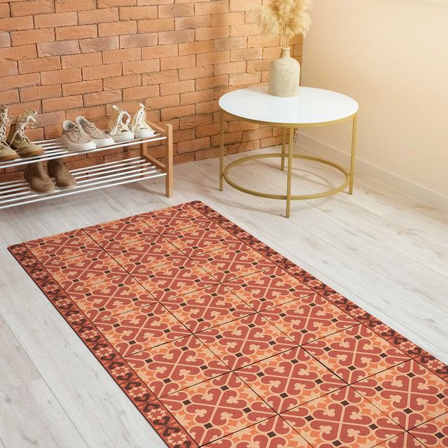 modern area rugs Geometrical Tile Mix Hearts Orange