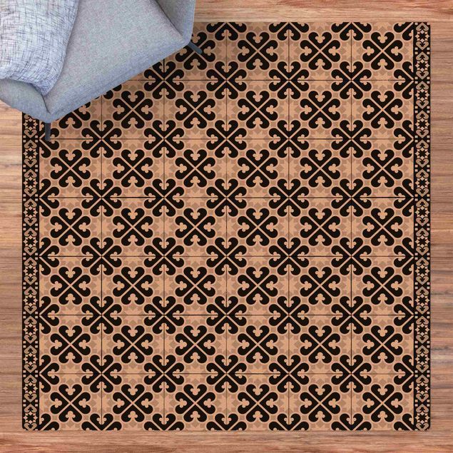 tile effect rug Geometrical Tile Mix Hearts Black
