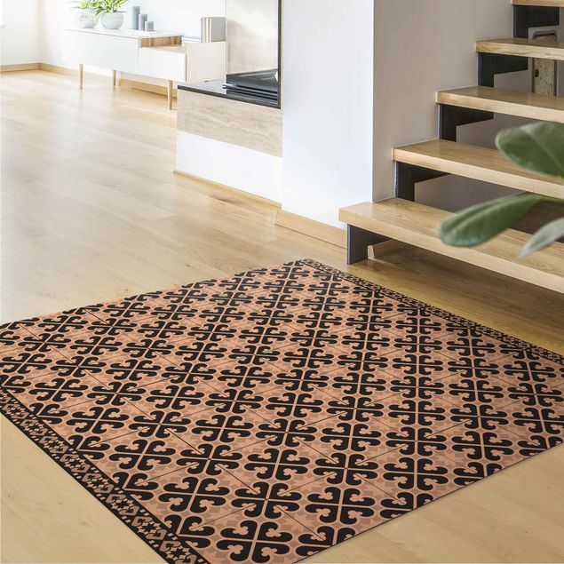 black and white area rug Geometrical Tile Mix Hearts Black
