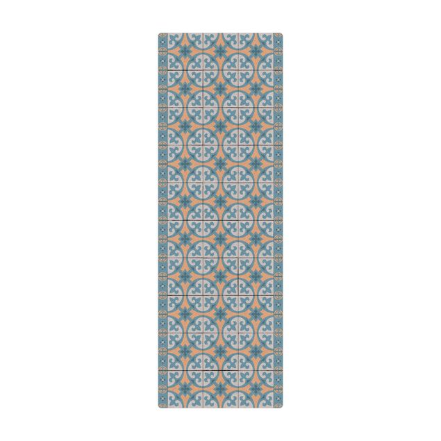large floor mat Geometrical Tile Mix Circles Blue Grey
