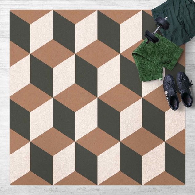 Tile rug Geometrical Tile Mix Cubes Blue Grey
