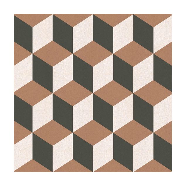 Cork mat - Geometrical Tile Mix Cubes Blue Grey - Square 1:1