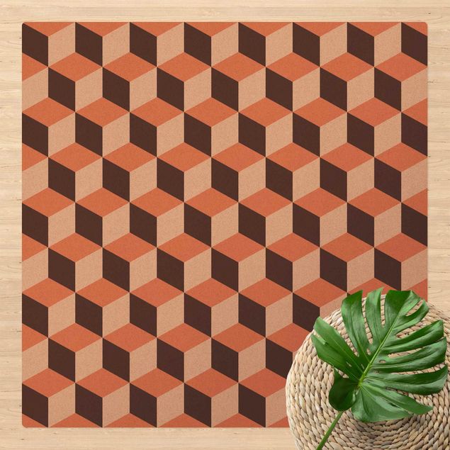 tile effect rug Geometrical Tile Mix Cubes Orange