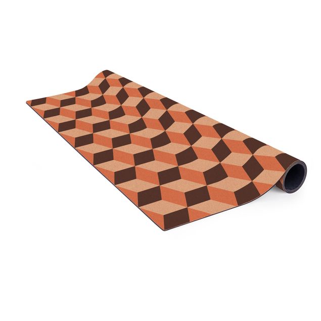 rug under dining table Geometrical Tile Mix Cubes Orange