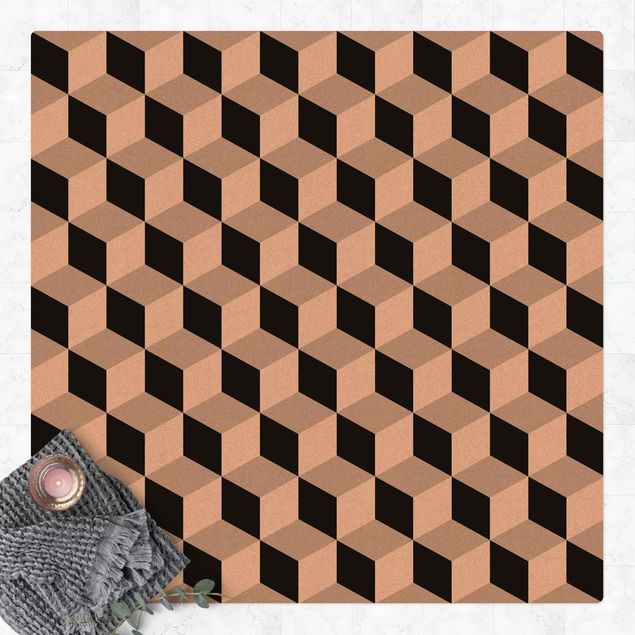 Tile rug Geometrical Tile Mix Cubes Black