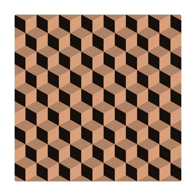 Cork mat - Geometrical Tile Mix Cubes Black - Square 1:1