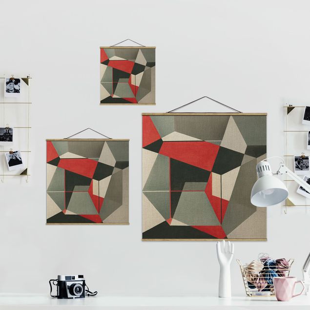 Fabric print with poster hangers - Geometrical Fox - Square 1:1