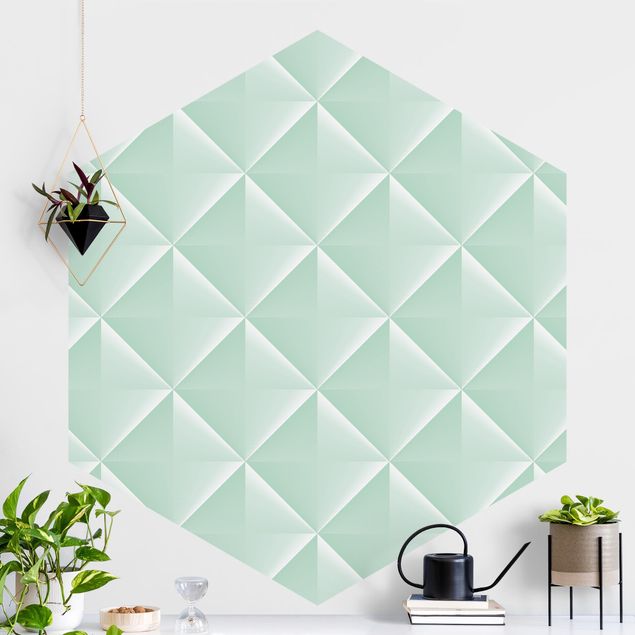 Self-adhesive hexagonal wall mural Geometric 3D Diamond Pattern In Mint