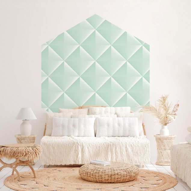 Self-adhesive hexagonal pattern wallpaper - Geometric 3D Diamond Pattern In Mint
