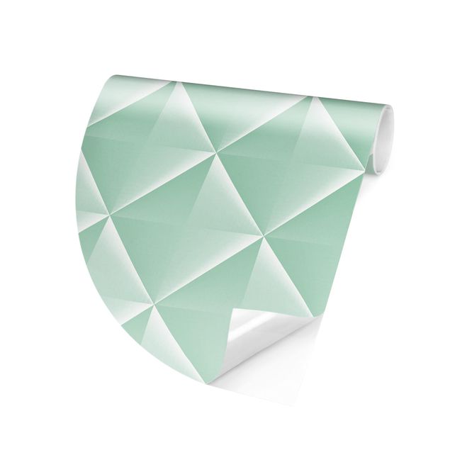 Self-adhesive round wallpaper - Geometric 3D Diamond Pattern In Mint