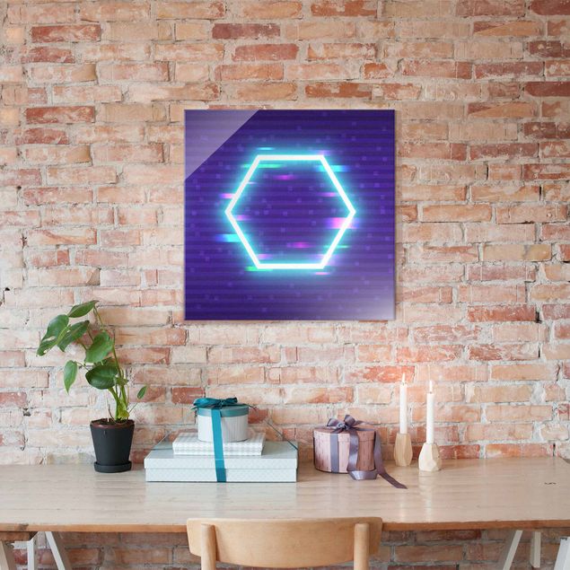 Glass print - Geometrical Hexagon In Neon Colours
