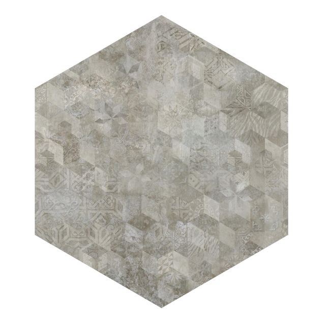 Self-adhesive hexagonal wallpaper - Geometrical Vintage Pattern with Ornaments Beige