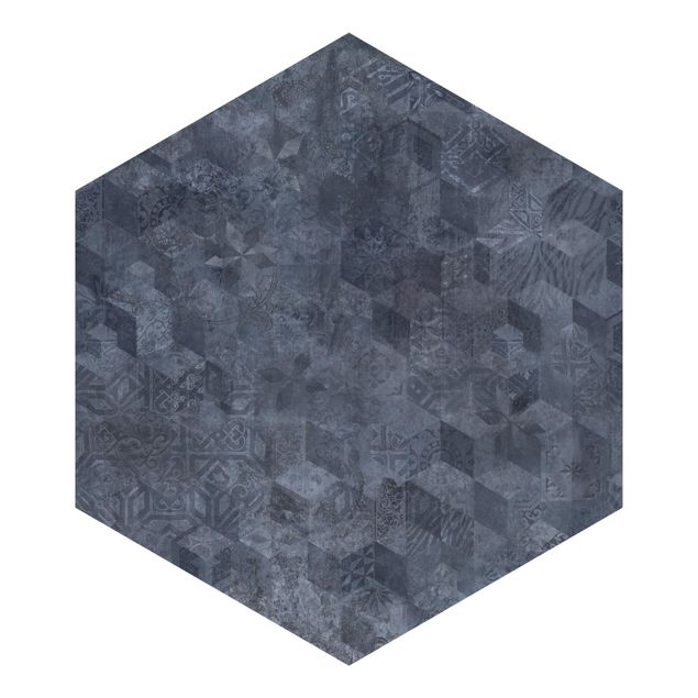 Self-adhesive hexagonal wallpaper - Geometrical Vintage Pattern with Ornaments Blue
