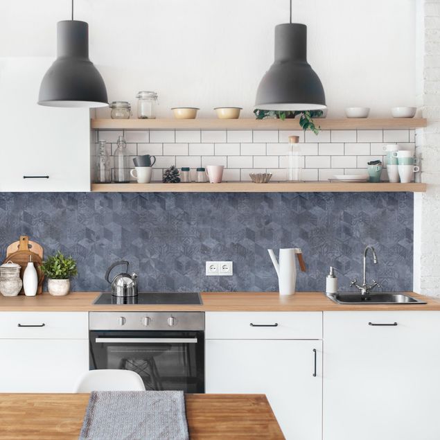 Kitchen splashback tiles Geometrical Vintage Pattern with Ornaments Blue