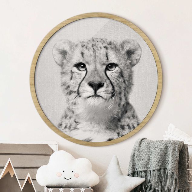 Framed prints round Cheetah Gerald Black And White