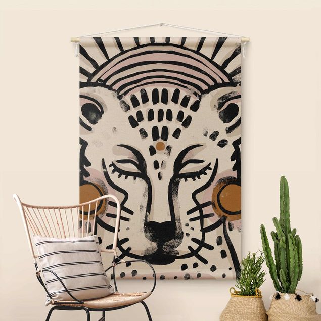 extra large wall tapestry Cheetah with Pearl Earrings Illustration
