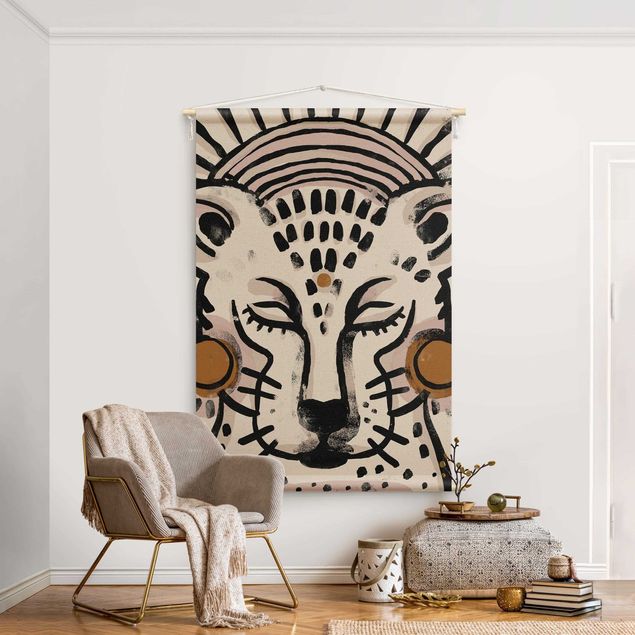 bohemian tapestry Cheetah with Pearl Earrings Illustration