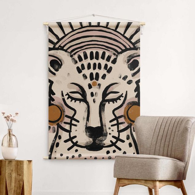 tapestry wall hanging Cheetah with Pearl Earrings Illustration