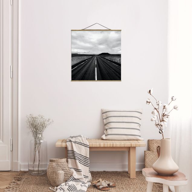 Fabric print with poster hangers - Straight Road In Iceland - Square 1:1