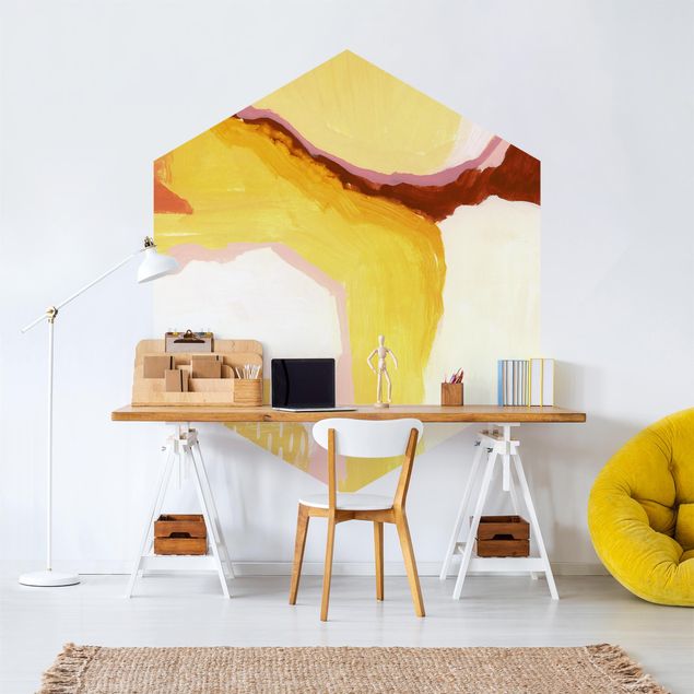 Self-adhesive hexagonal pattern wallpaper - Molten Sunlight