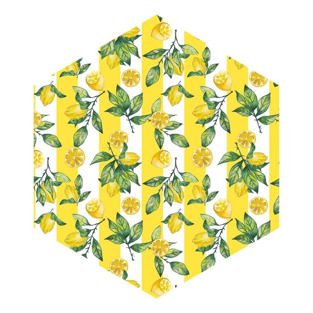 Self-adhesive hexagonal wall mural - Striped Lemons