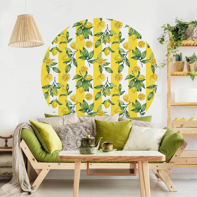 Self-adhesive round wallpaper - Striped Lemons
