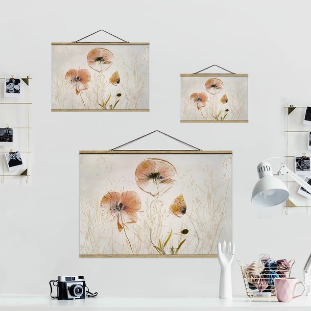 Fabric print with poster hangers - Dried Poppy Flowers With Delicate Grasses - Landscape format 3:2