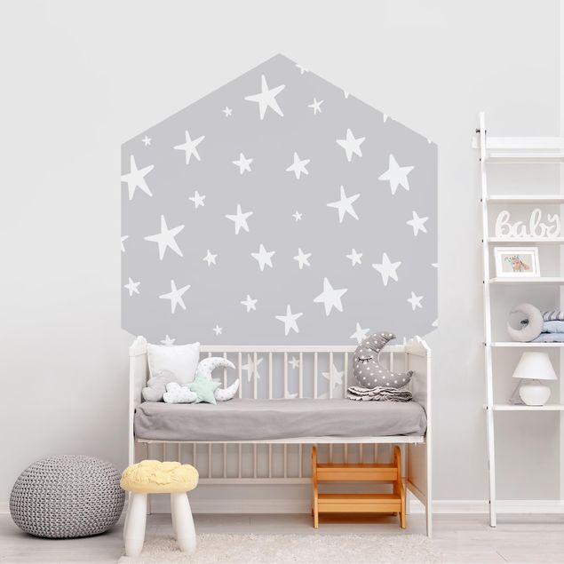 Self-adhesive hexagonal pattern wallpaper - Drawn Big Stars Up In Grey Sky