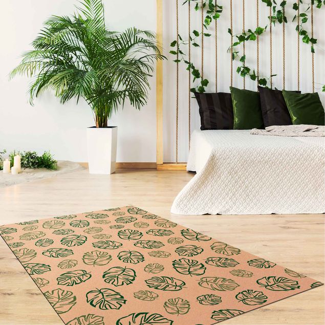 green area rug Drawn Tropical Leaves