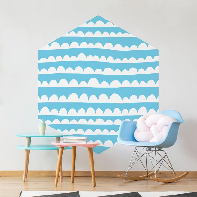 Self-adhesive hexagonal pattern wallpaper - Drawn White Bands Of Clouds Up In Blue Skies