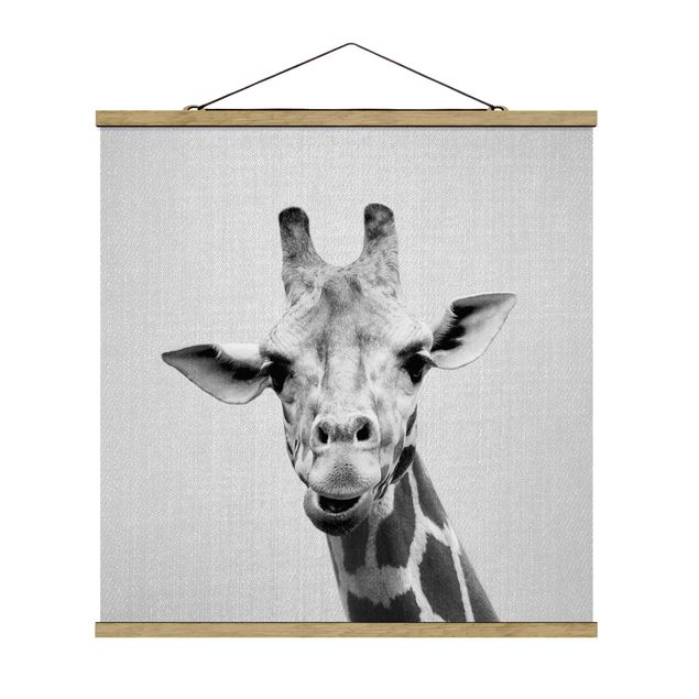 Fabric print with poster hangers - Giraffe Gundel Black And White - Square 1:1